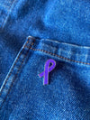 Purple glitter ribbon pin badge