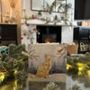 Snow Cat Christmas card, with a festive fireplace in the background