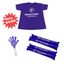 A purple tshirt, a purple and white hand clapper, and 2 inflatable cheer sticks. All  have the Pancreatic Cancer UK logo in white on them.