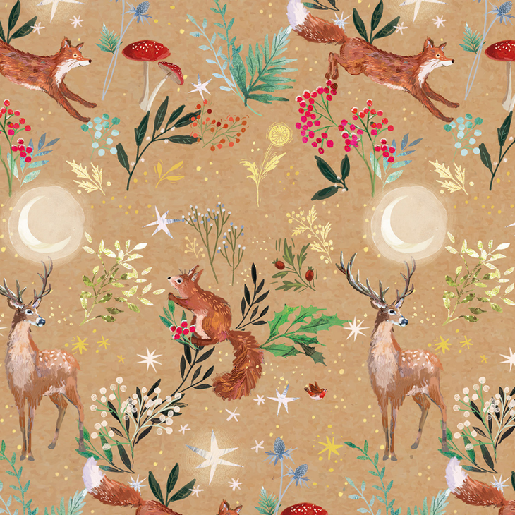 Festive woodland wrapping paper & sticker tags