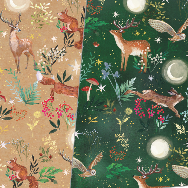 Festive woodland wrapping paper & sticker tags