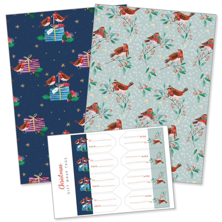 Robin Friends wrapping paper & sticker tags