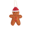 Gingerbread person with a red santa hat and red buttons