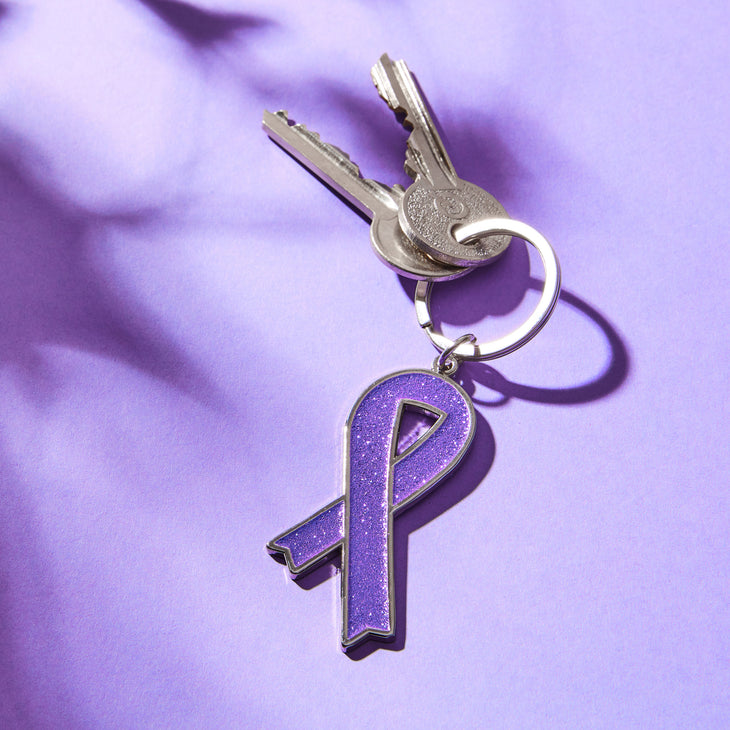 Purple ribbon keyring - glitter