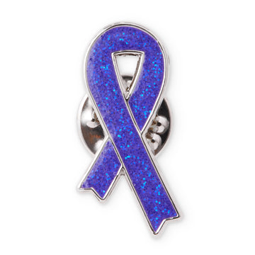 Purple ribbon pin badge - glitter