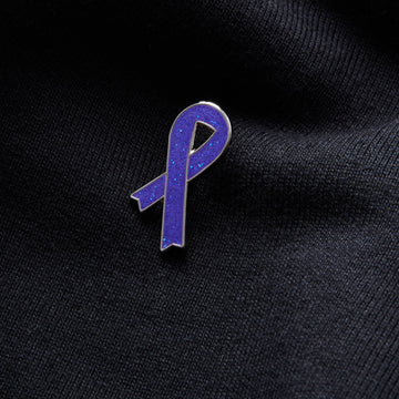 Purple ribbon pin badge - glitter