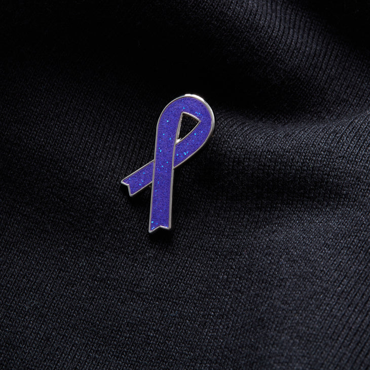 Purple ribbon pin badge - glitter