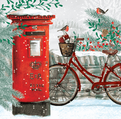 Post box and robin Christmas cards (10 pack)