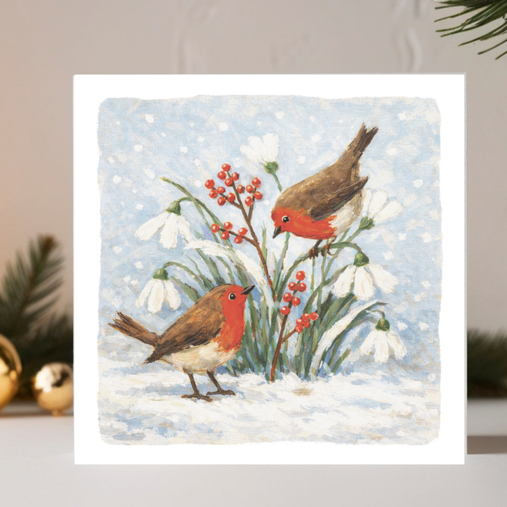 Robins Among The Snowdrops Christmas cards (10 pack)