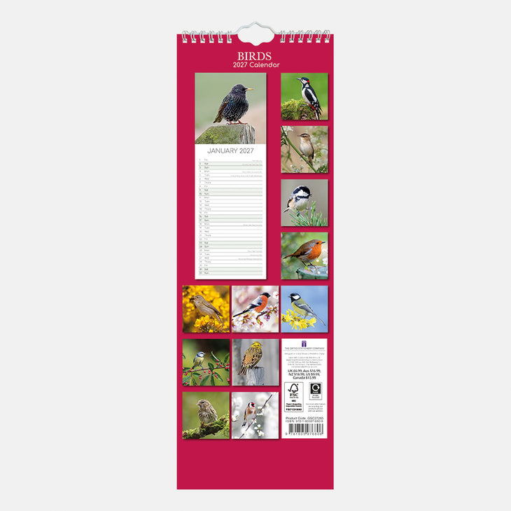 2027 Slimline calendar - Birds
