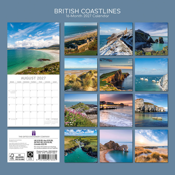 British Coastlines 2027 square wall calendar