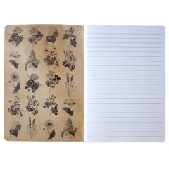 A5 paper notebook with vintage style illustrations of flowers.