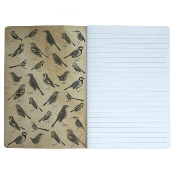 A5 paper notebook with vintage style illustrations of birds