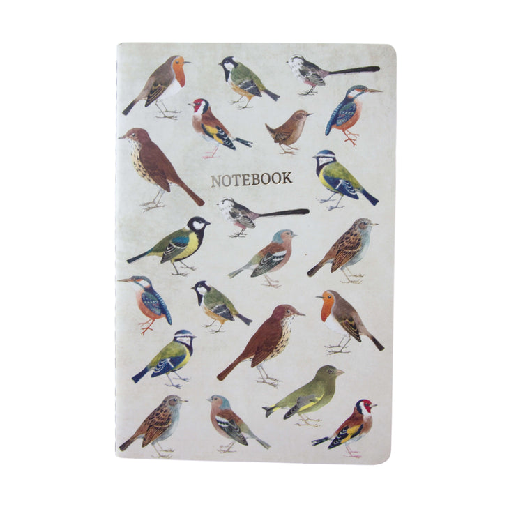 A5 paper notebook with vintage style illustrations of birds
