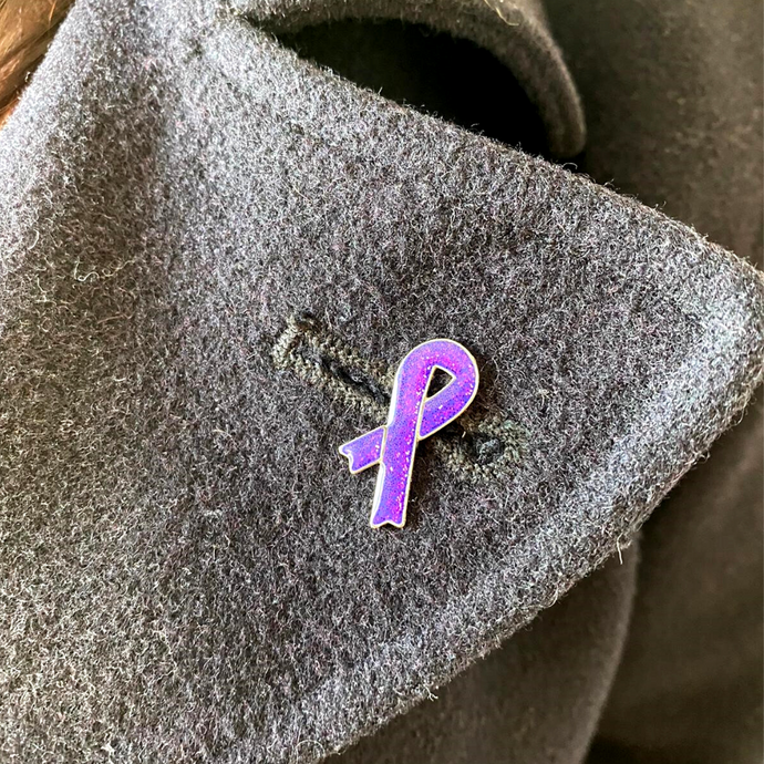 Purple ribbon pin badge